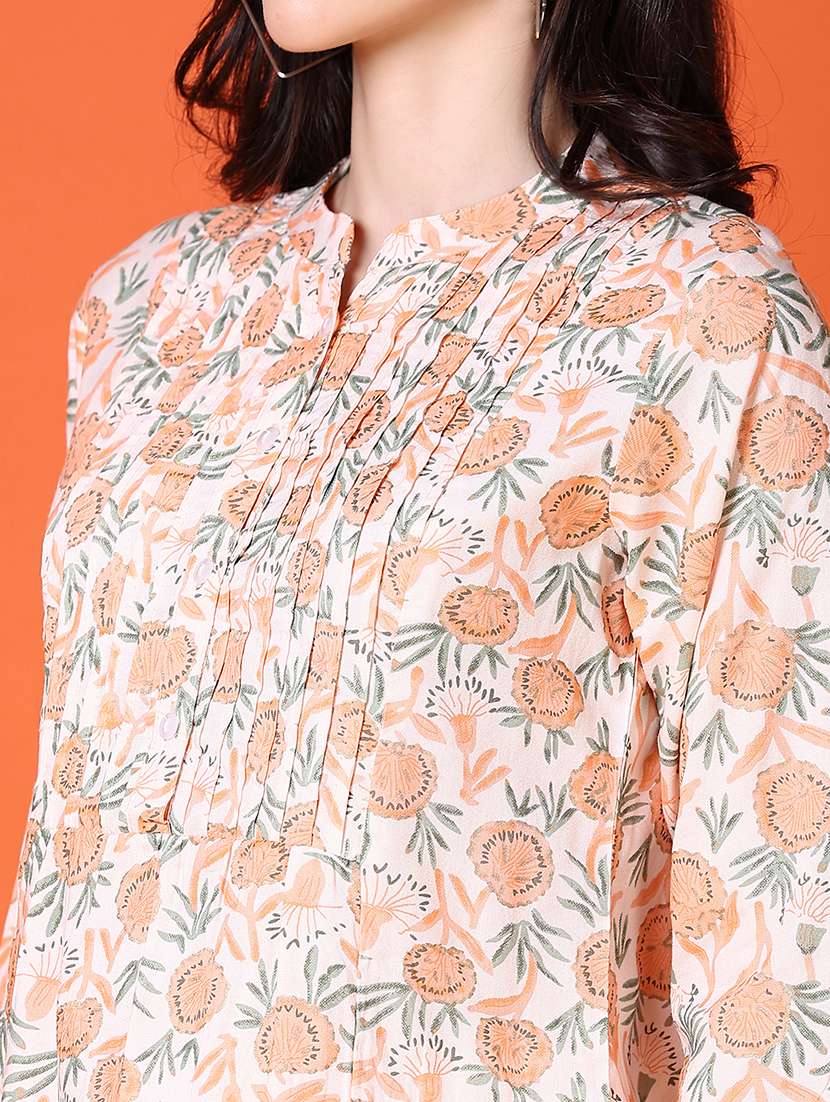 women floral three quarter sleeve straight kurti - 21599187 -  Standard Image - 5