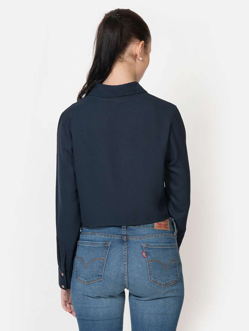 women blue solid boxy shirt - 21599387 -  Standard Image - 3
