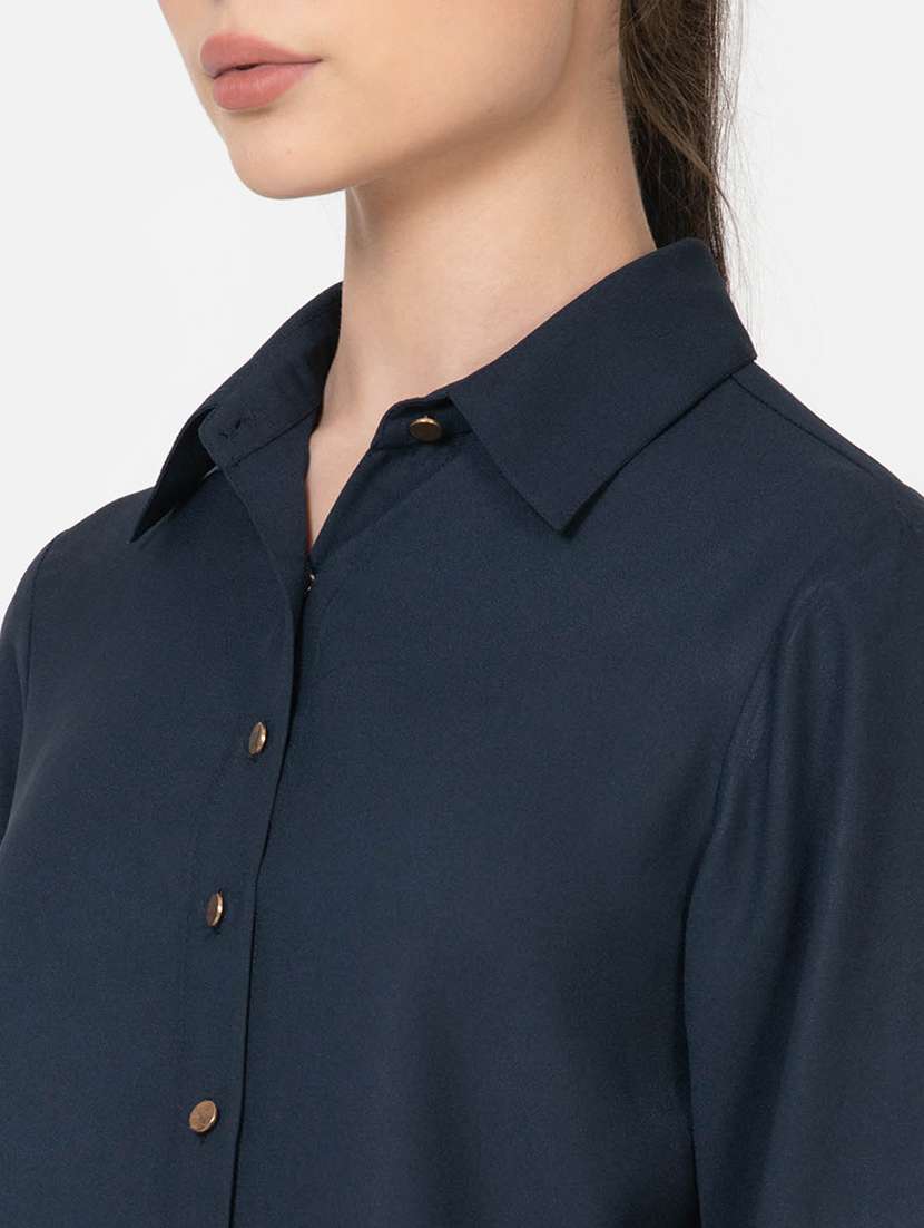 women blue solid boxy shirt - 21599387 -  Standard Image - 5