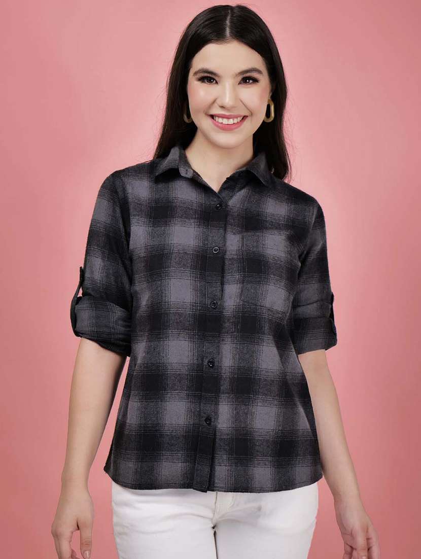 women checked printed collared shirt - 21599543 - Zoom Image - 0