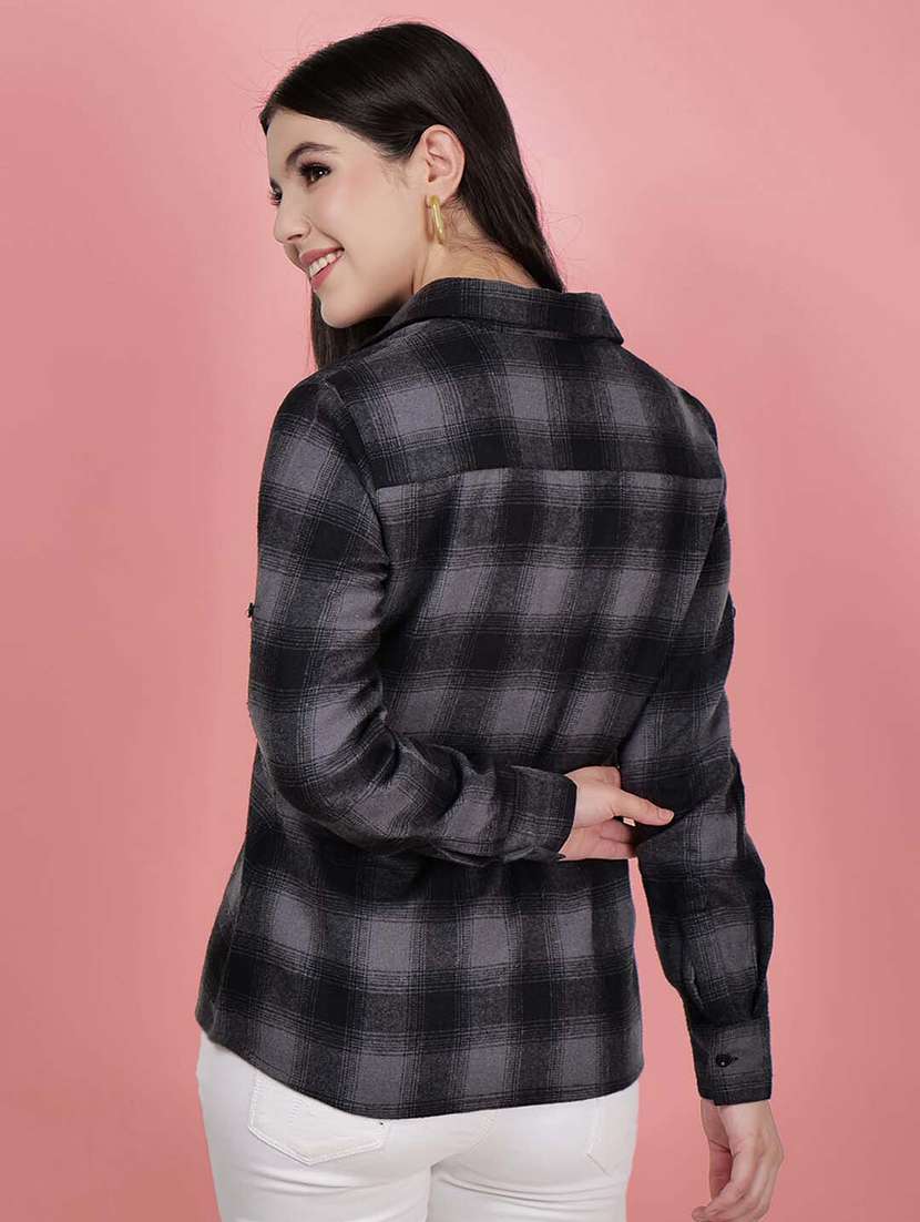 women checked printed collared shirt - 21599543 - Standard Image - 3