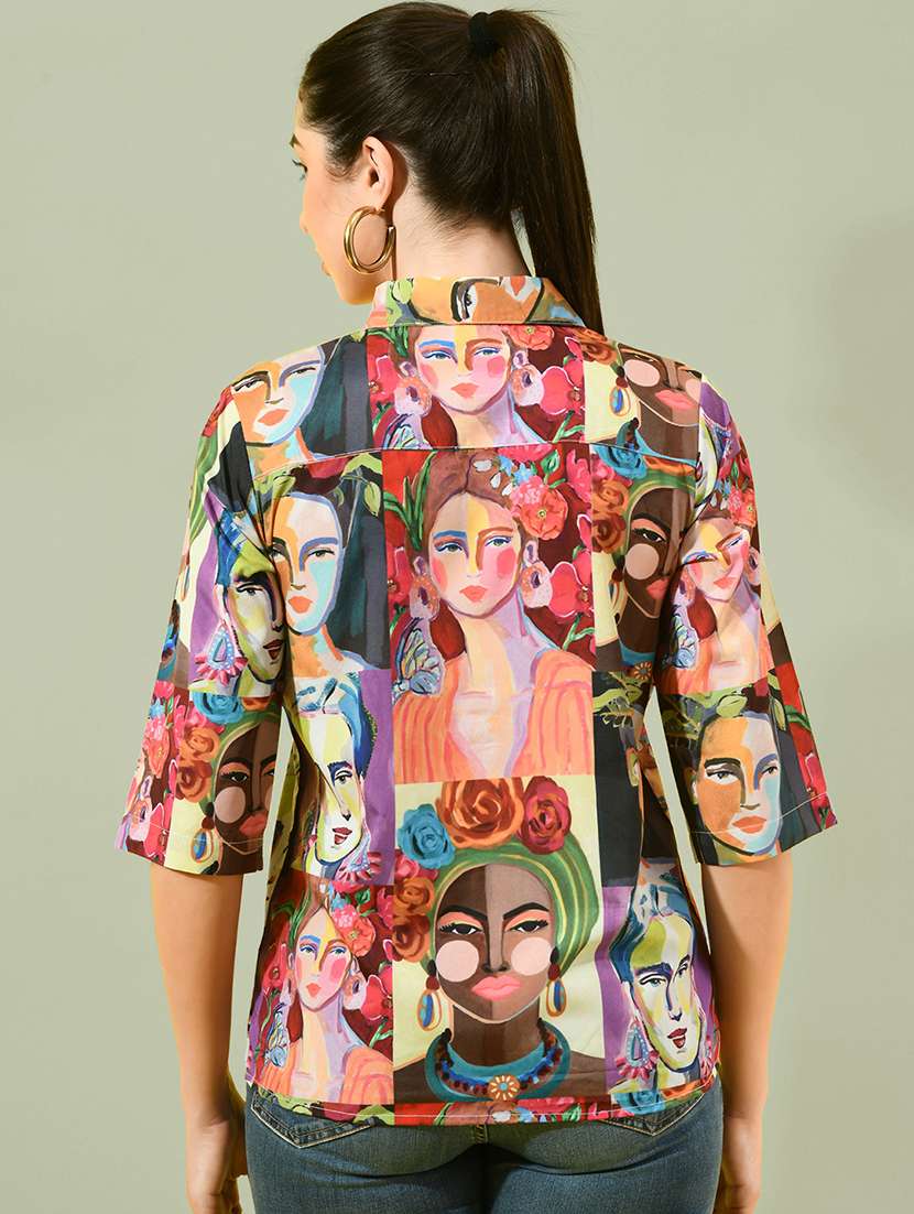 women printed collared three quarter sleeves shirt - 21599549 -  Standard Image - 3