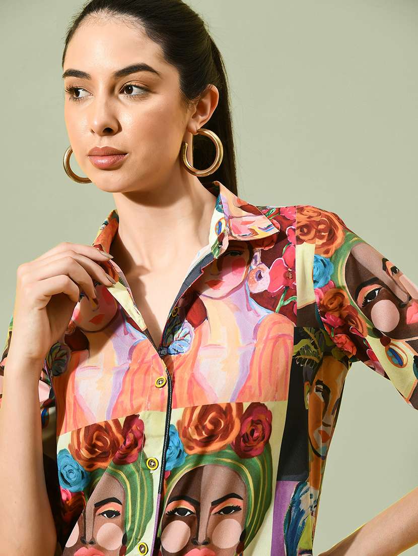 women printed collared three quarter sleeves shirt - 21599549 -  Standard Image - 5