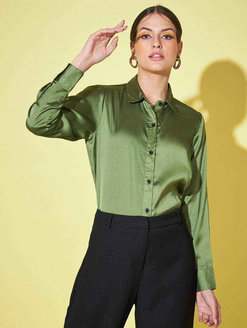 women solid satin regular fit shirt - 21599567 -  Zoom Image - 0