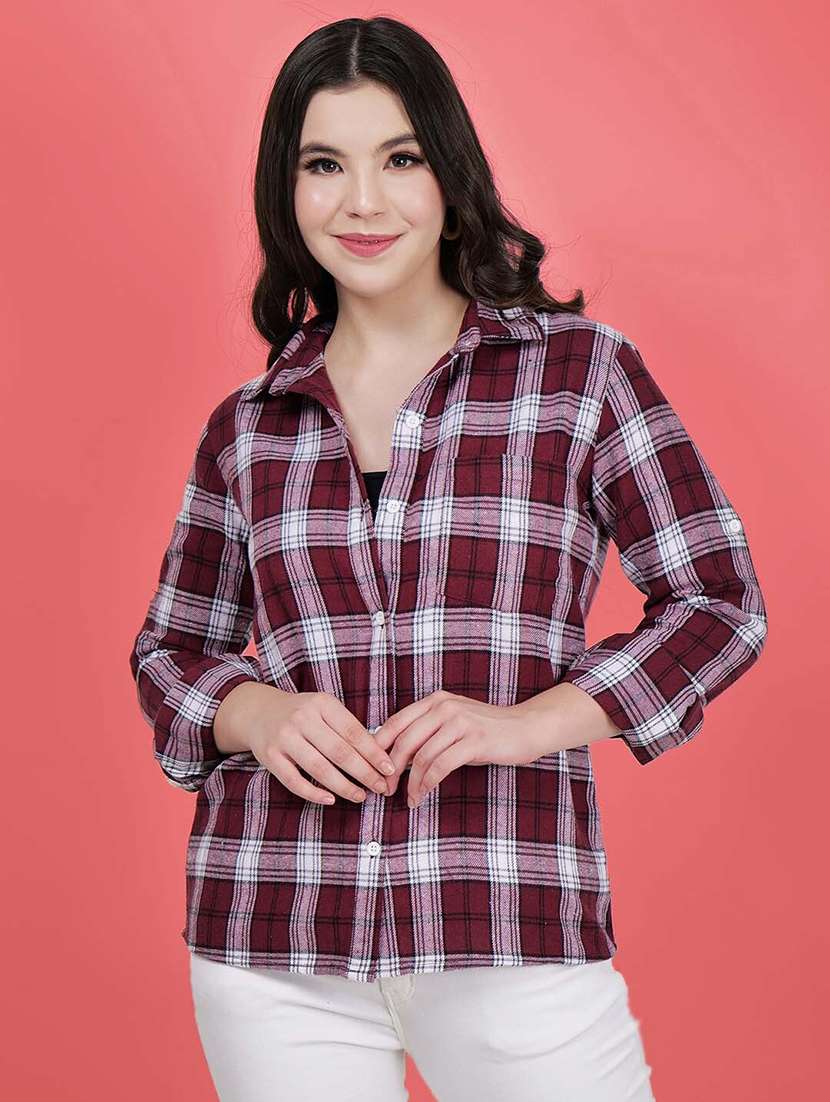women maroon checks regular shirt - 21599596 -  Zoom Image - 0