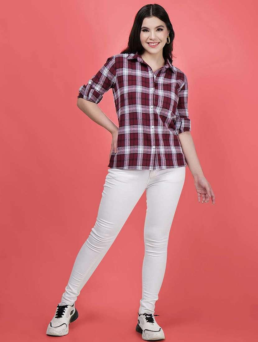 women maroon checks regular shirt - 21599596 - Standard Image - 5