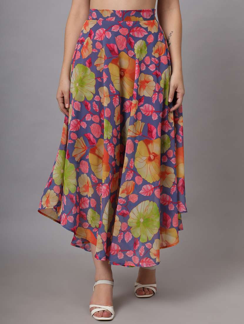 women blue floral printed flared skirt - 21599666 - Zoom Image - 0