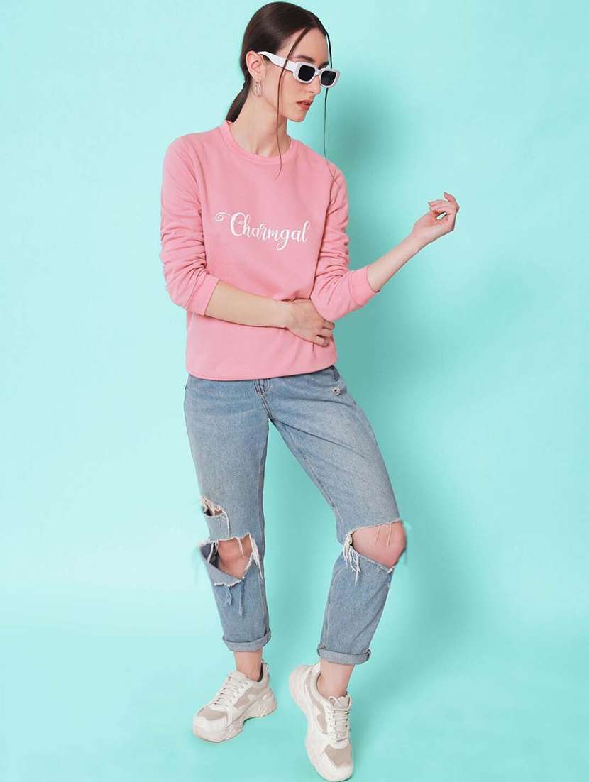 women pink chest print sweatshirt - 21599683 - Standard Image - 3
