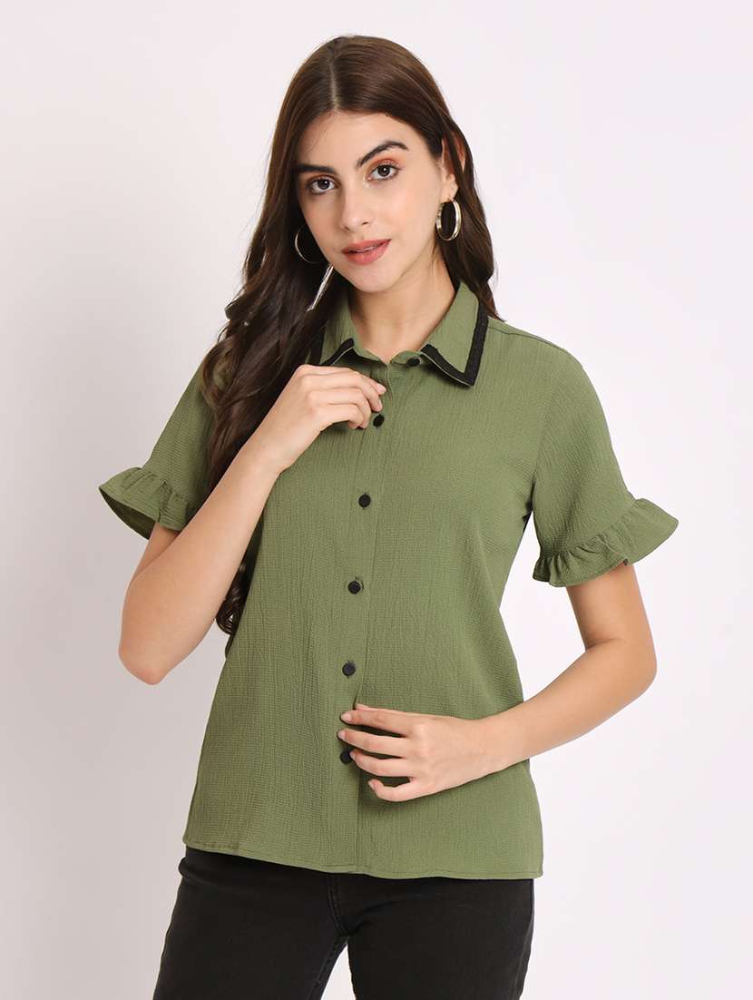 women solid short sleeve shirt - 21599930 - Zoom Image - 0