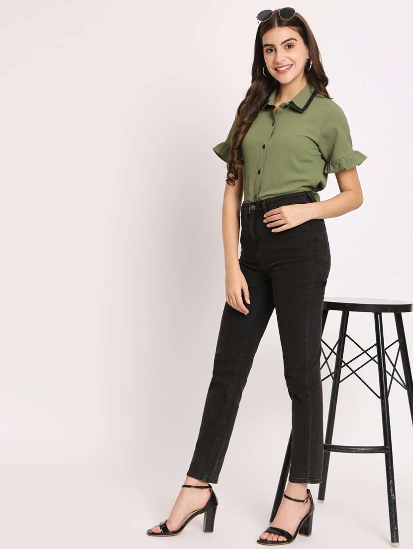 women solid short sleeve shirt - 21599930 - Standard Image - 3