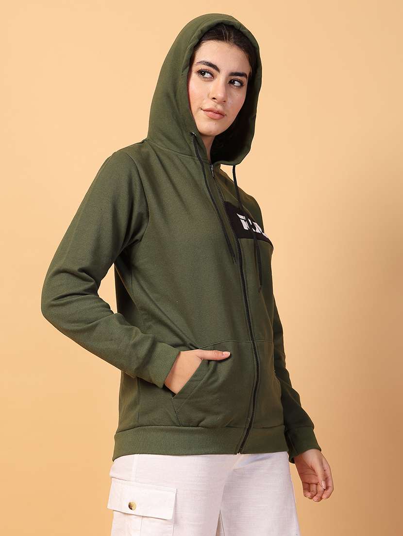 women hooded placement print sweatshirt - 21600079 -  Standard Image - 3