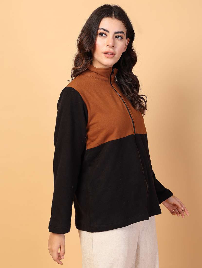 women stand collar color block sweatshirt - 21600081 -  Standard Image - 3