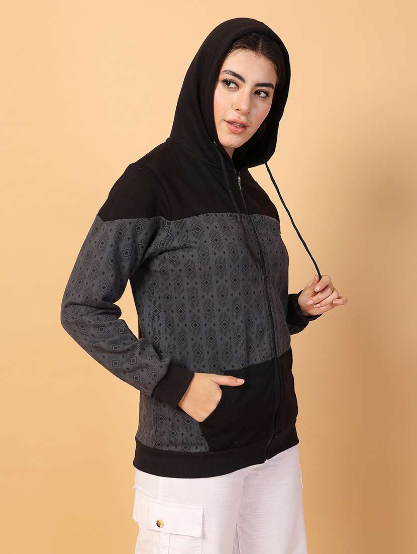 women hooded color block sweatshirt - 21600082 -  Standard Image - 3