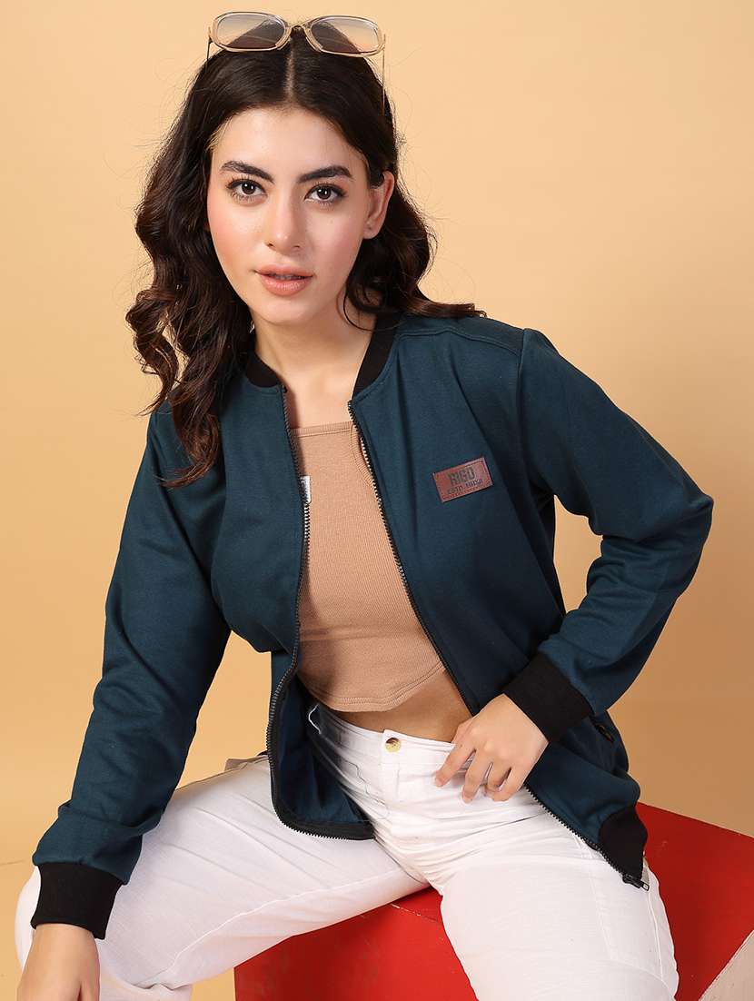 women teal solid long sleeve regular jacket - 21600127 -  Standard Image - 3