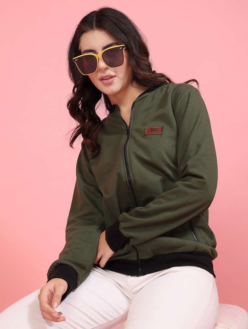 women olive solid bomber jacket - 21600128 -  Standard Image - 3