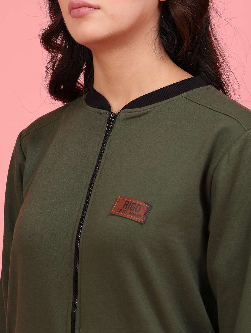 women olive solid bomber jacket - 21600128 -  Standard Image - 5
