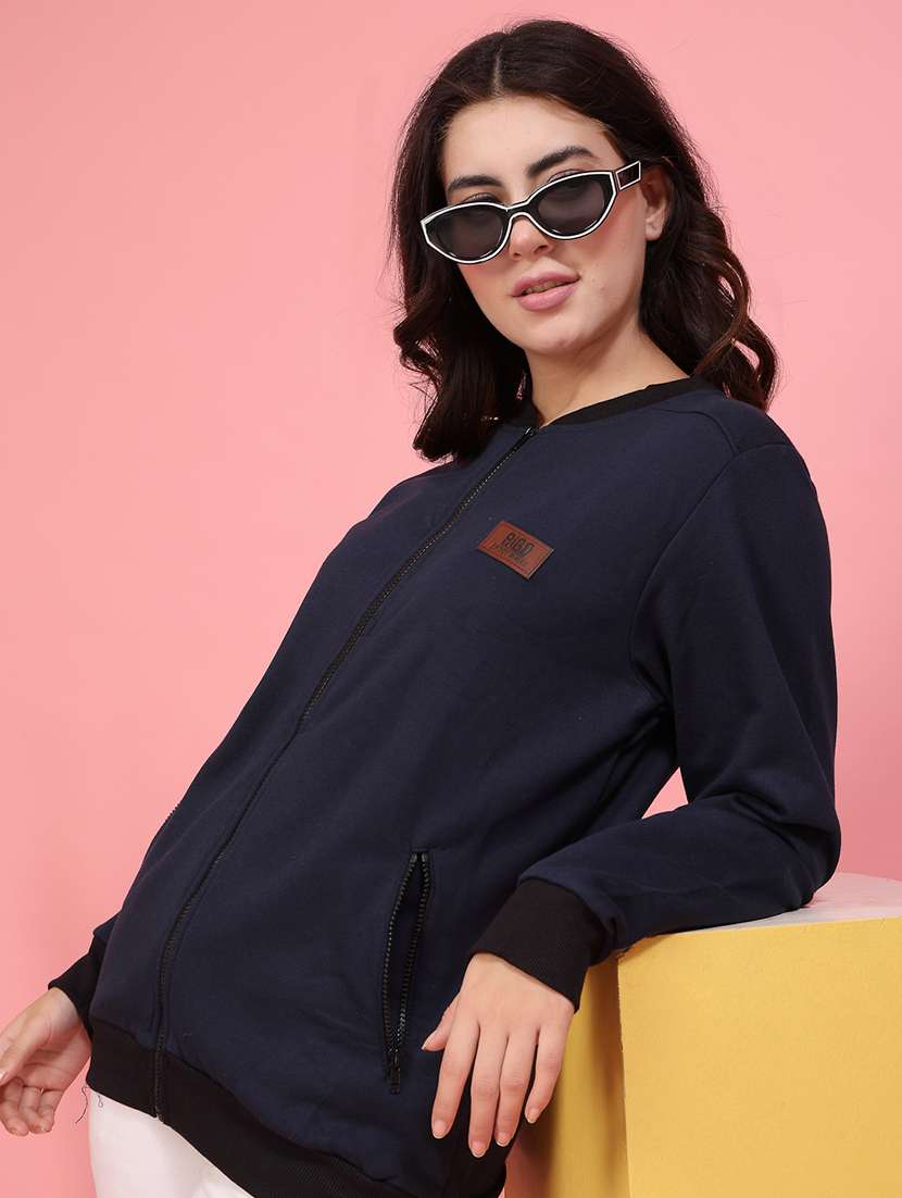 women navy blue solid long sleeve regular jacket - 21600129 -  Standard Image - 3