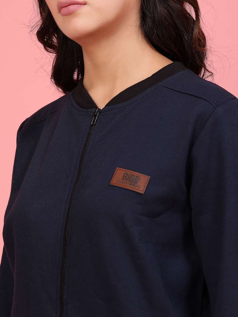 women navy blue solid long sleeve regular jacket - 21600129 -  Standard Image - 5