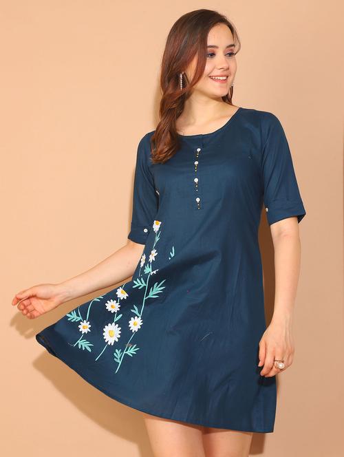 women navy blue floral printed a-line dress - 21600605 - Standard Image - 0