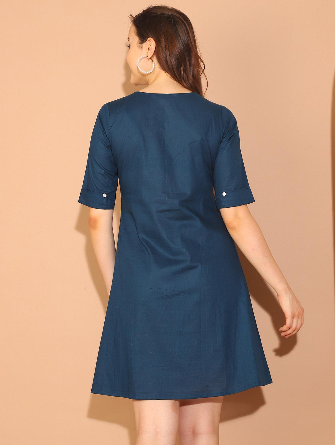 women navy blue floral printed a-line dress - 21600605 - Standard Image - 3