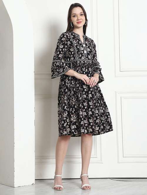 women black printed a-line dress - 21600608 -  Standard Image - 0