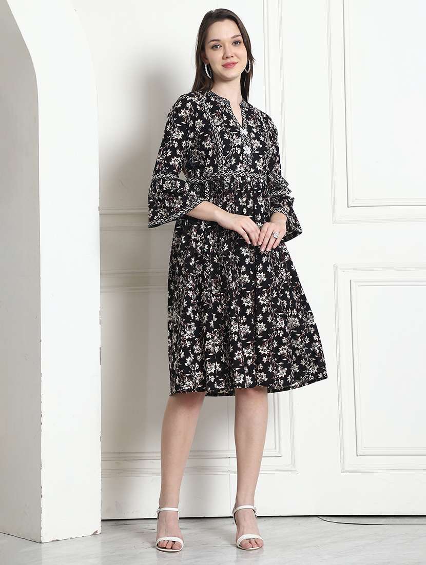 women black printed a-line dress - 21600608 -  Zoom Image - 0
