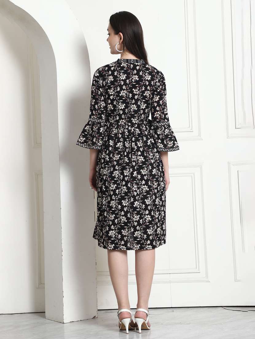 women black printed a-line dress - 21600608 - Standard Image - 3