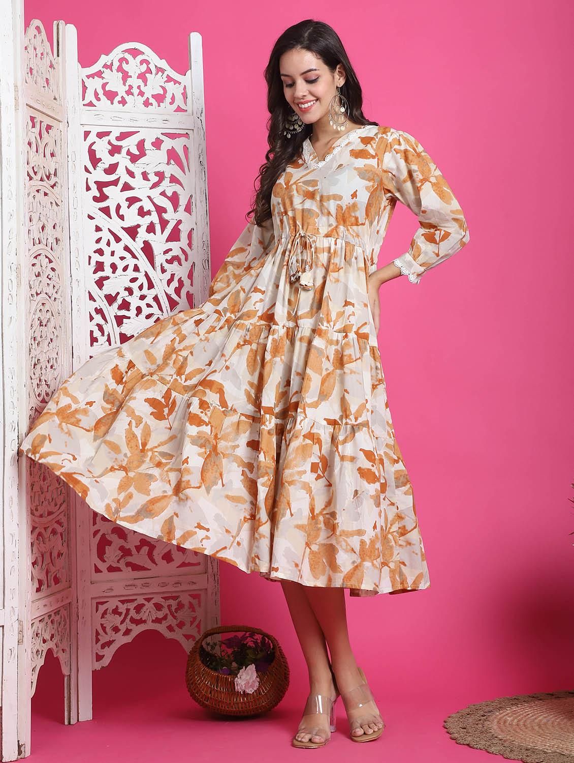 women white abstract printed tiered dress - 21600611 - Zoom Image - 0