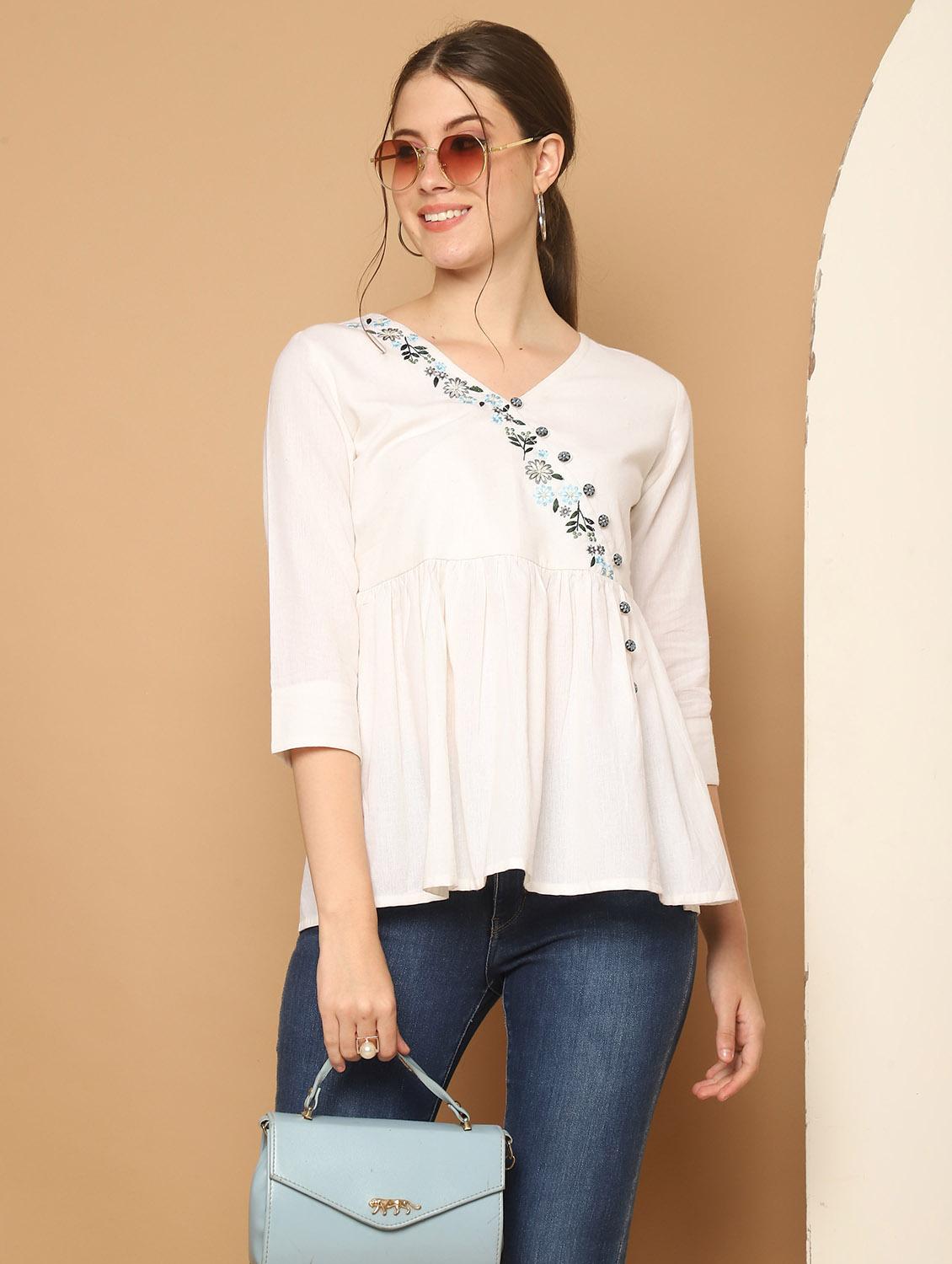 women embroidered three quarter sleeves peplum top - 21600631 - Standard Image - 3