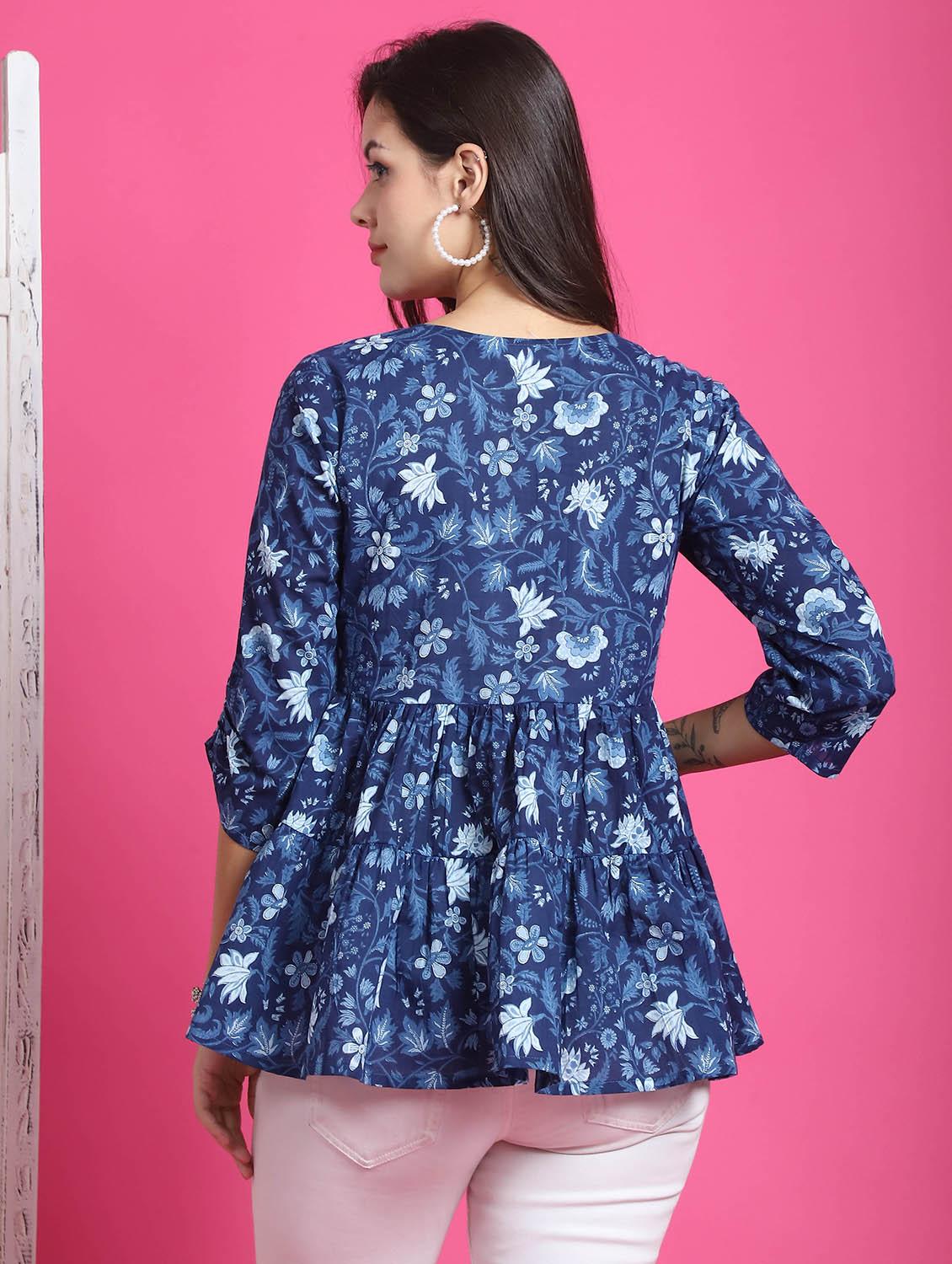 women printed three quarter sleeves flared top - 21600635 - Standard Image - 3