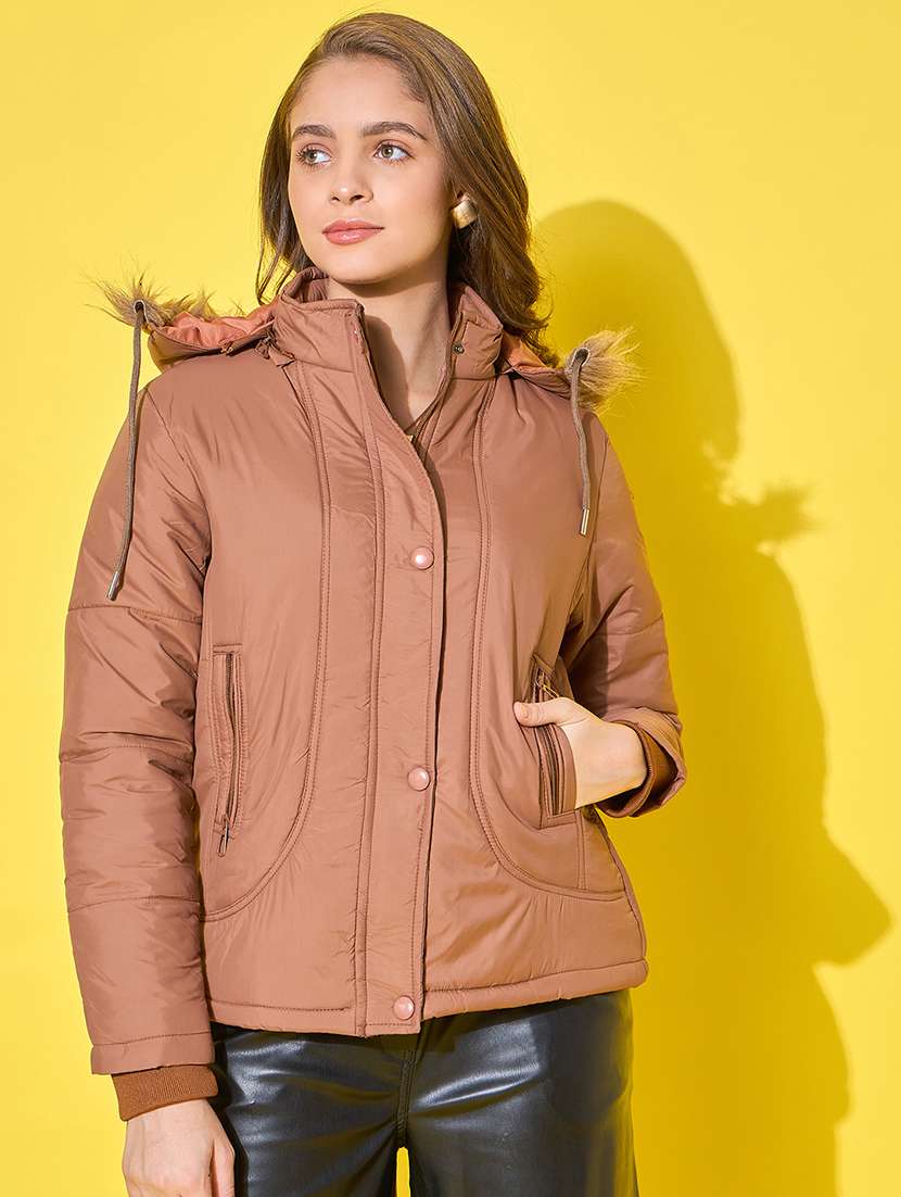 women solid long sleeve quilted jacket 