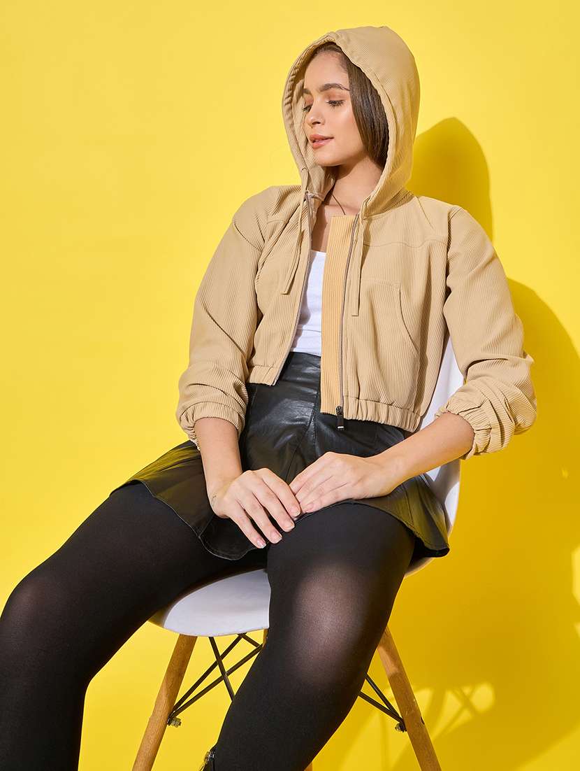 beige cotton polyester blend hoodie jacket - 21601027 -  Standard Image - 3