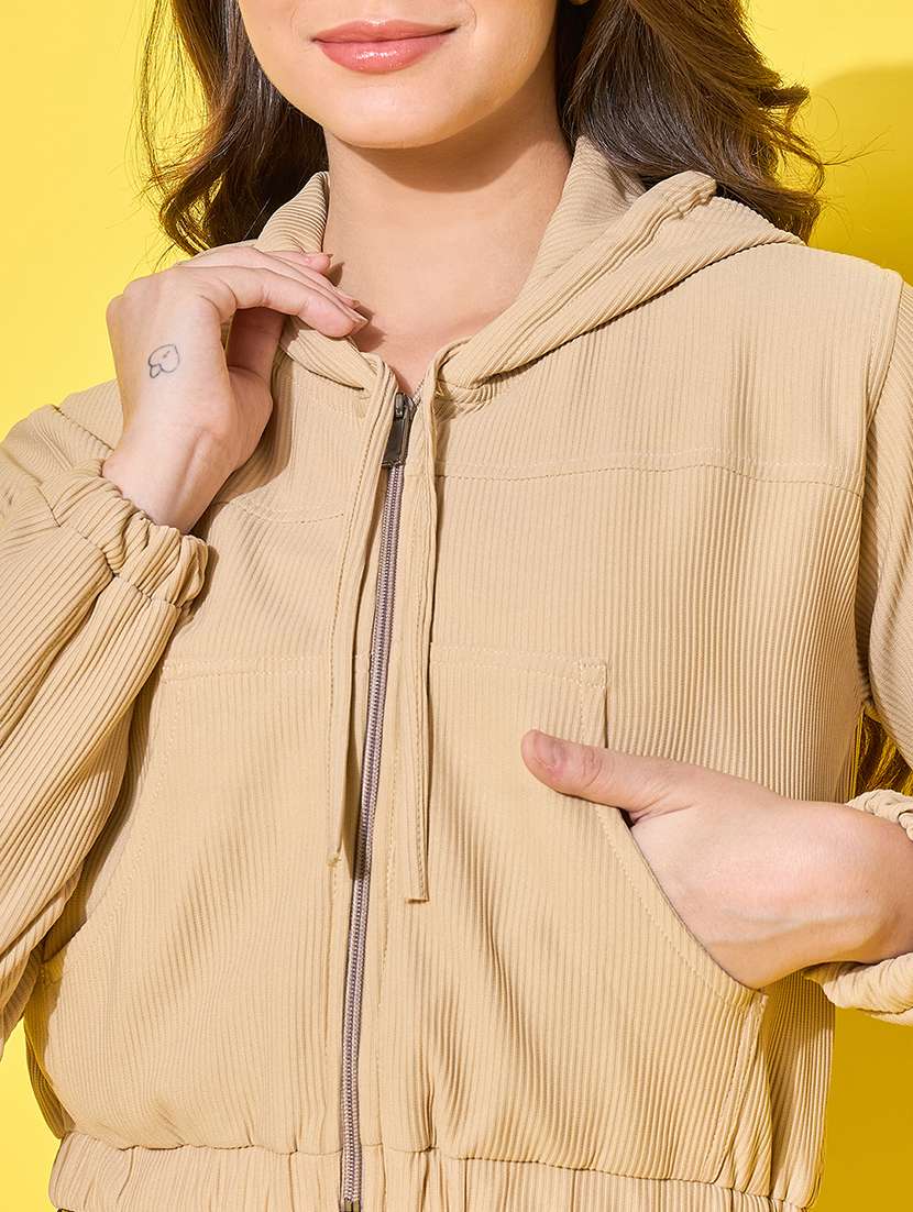 beige cotton polyester blend hoodie jacket - 21601027 -  Standard Image - 5