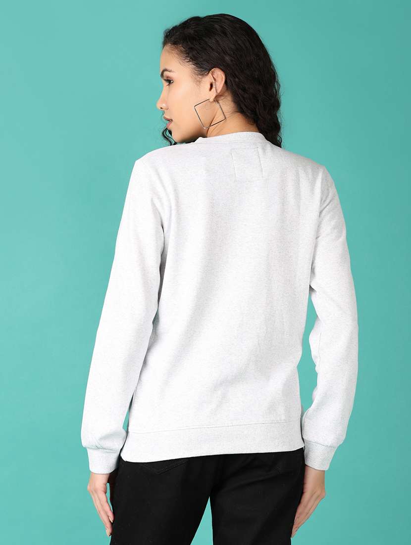 women grey melange front print sweatshirt - 21601059 -  Standard Image - 3