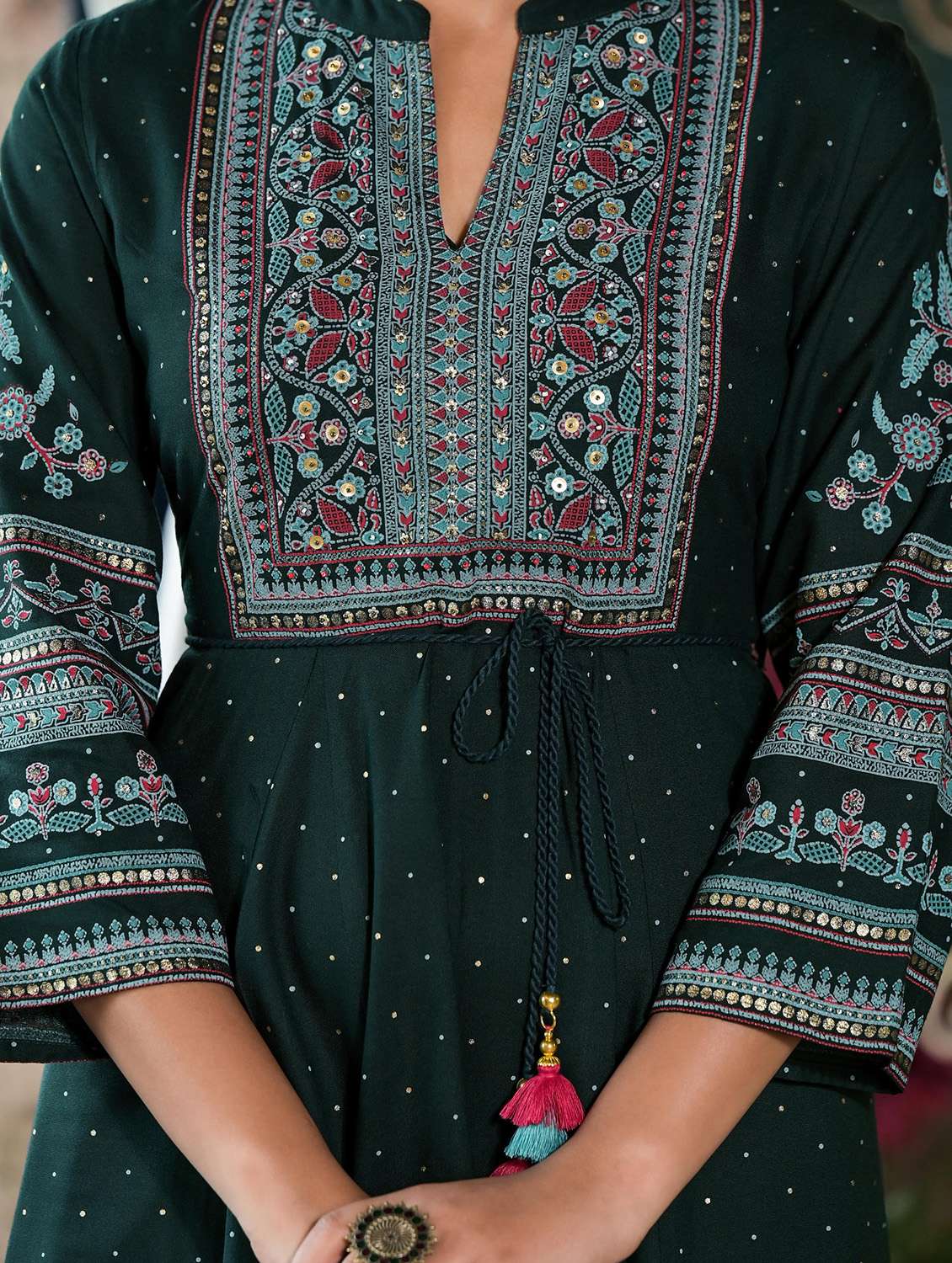 women green printed flared ethnic dress - 21601064 -  Standard Image - 5