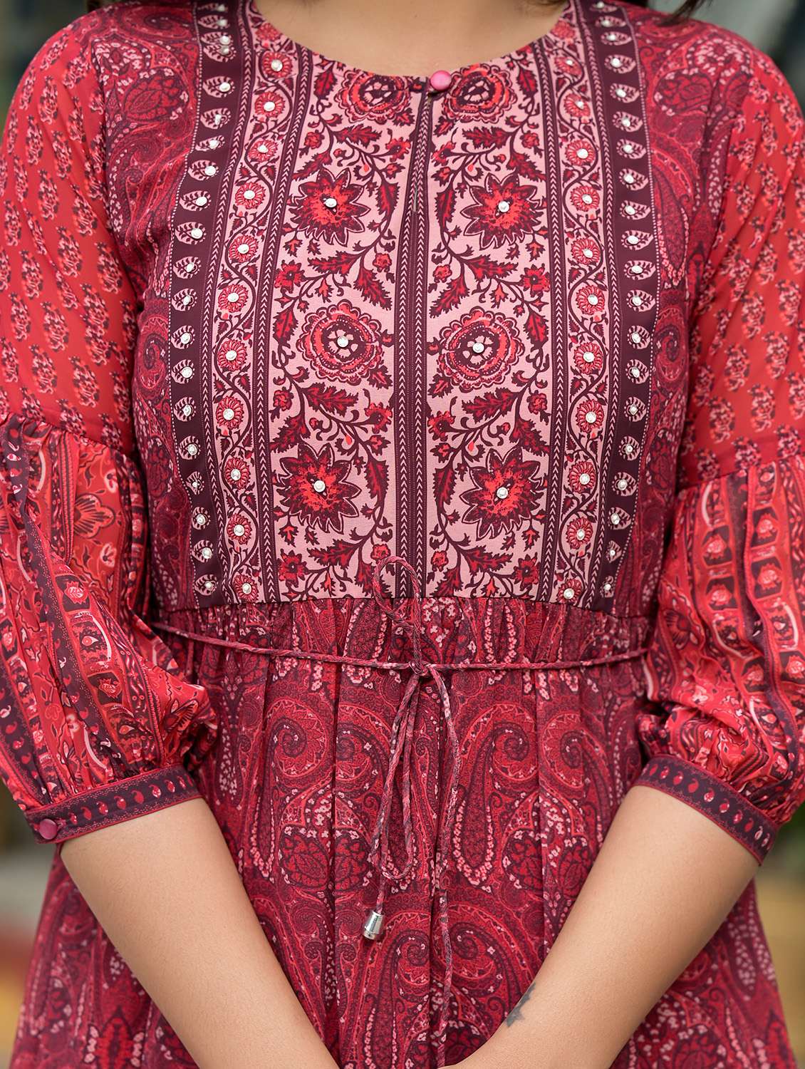 women rust printed tiered ethnic dress - 21601070 -  Standard Image - 5