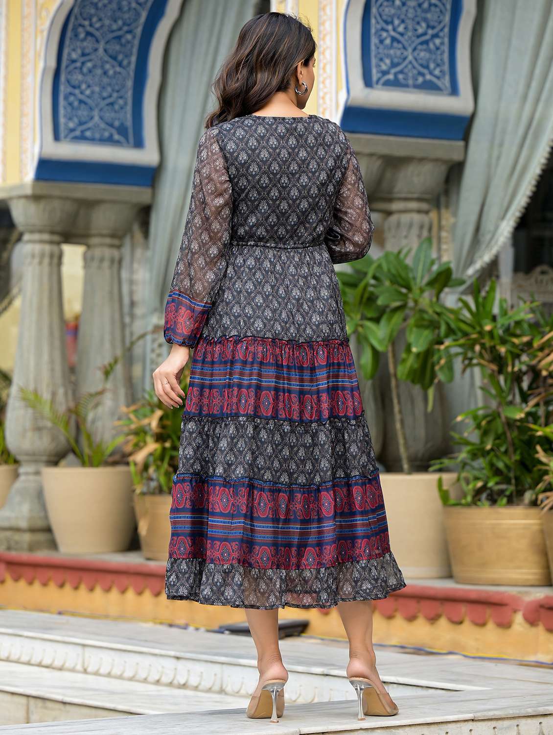 women black printed tiered ethnic dress - 21601071 - Standard Image - 3