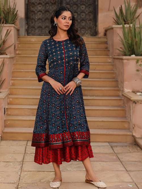 women printed round neck layered ethnic dress - 21601074 -  Standard Image - 0