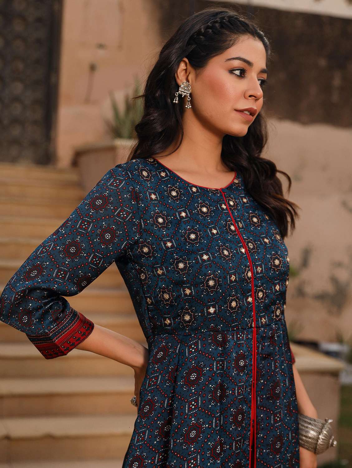 women printed round neck layered ethnic dress - 21601074 -  Standard Image - 5