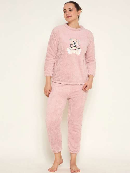 women embroidered top & pyjama nightwear set - 21601317 -  Standard Image - 0