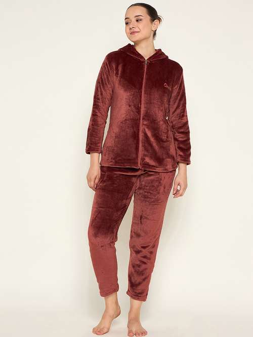 women solid top & pyjama nightwear set - 21601320 -  Standard Image - 0