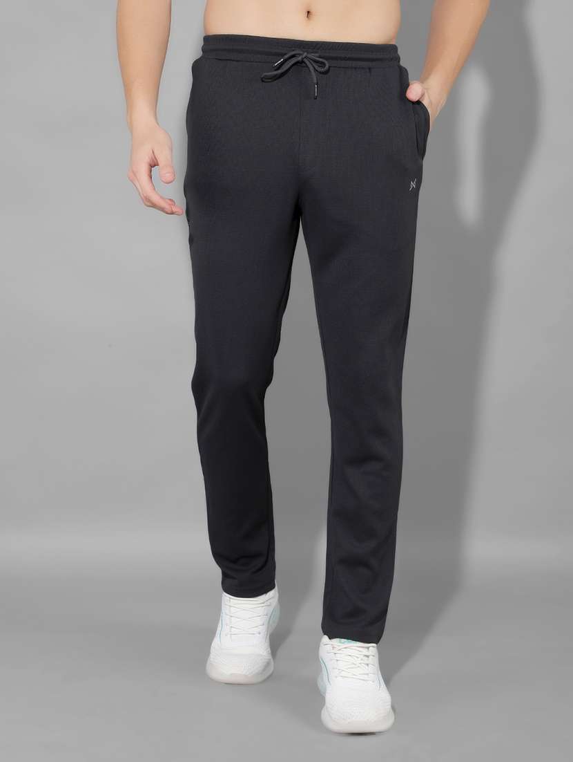 men mid rise solid full length track pant