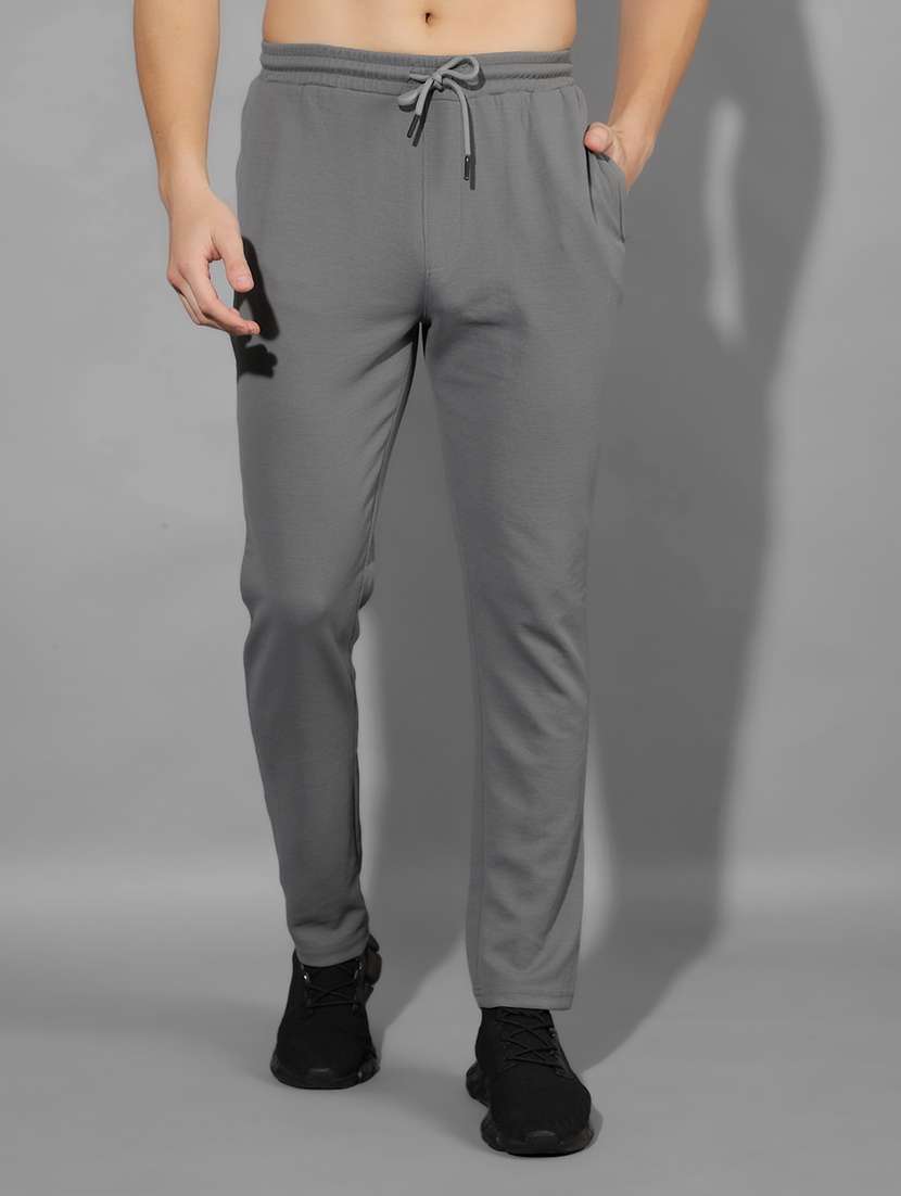 men mid rise solid full length track pant