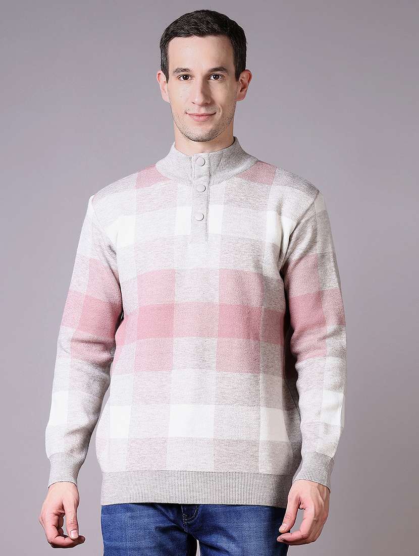 men checkered long sleeves pullover