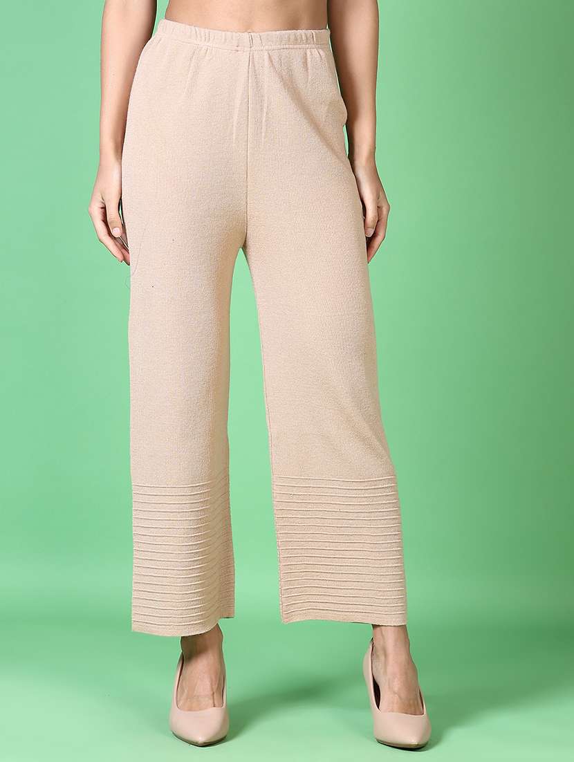 women beige solid palazzo