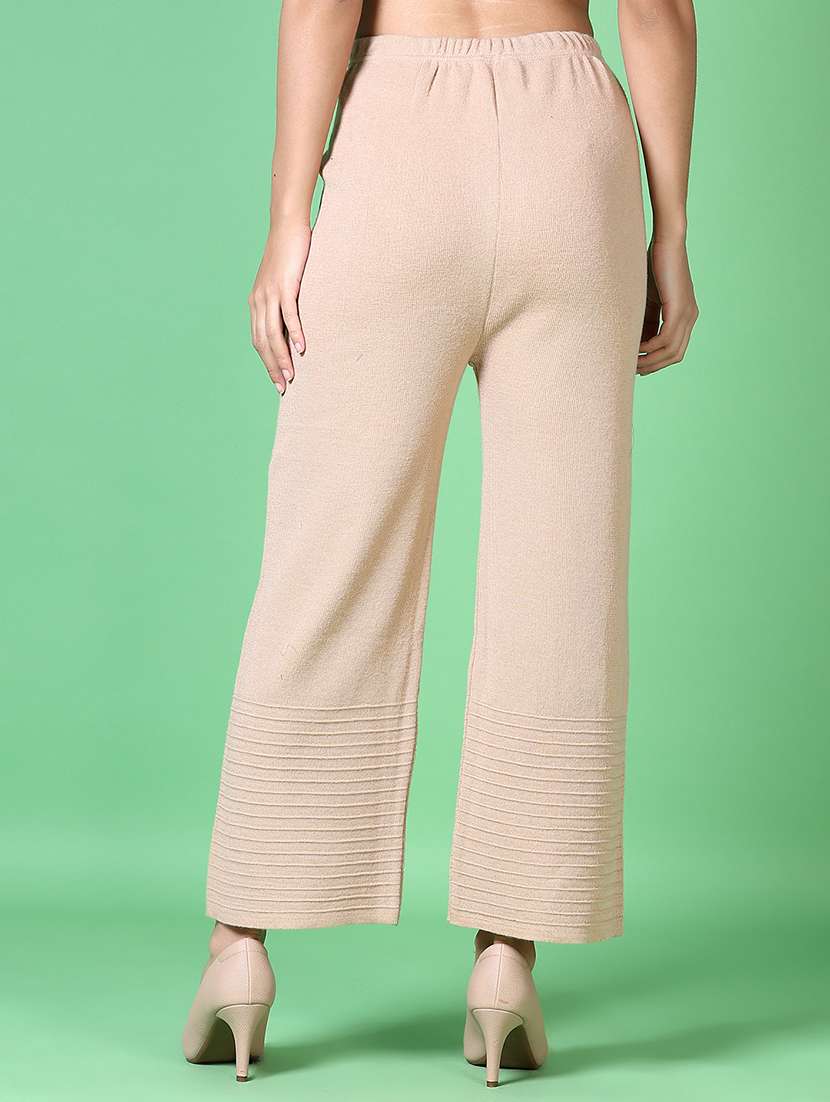 women beige solid palazzo - 21606429 -  Standard Image - 3