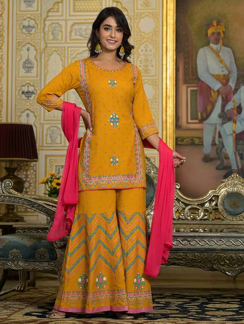 women printed three quarter sleeves suit set - 21606678 -  Standard Image - 0