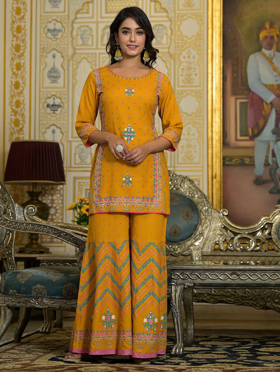 women printed three quarter sleeves suit set - 21606678 - Standard Image - 3