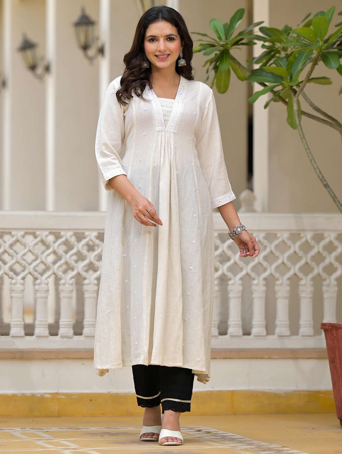 women embroidered three quarter sleeves a-line kurta - 21606781 - Zoom Image - 0