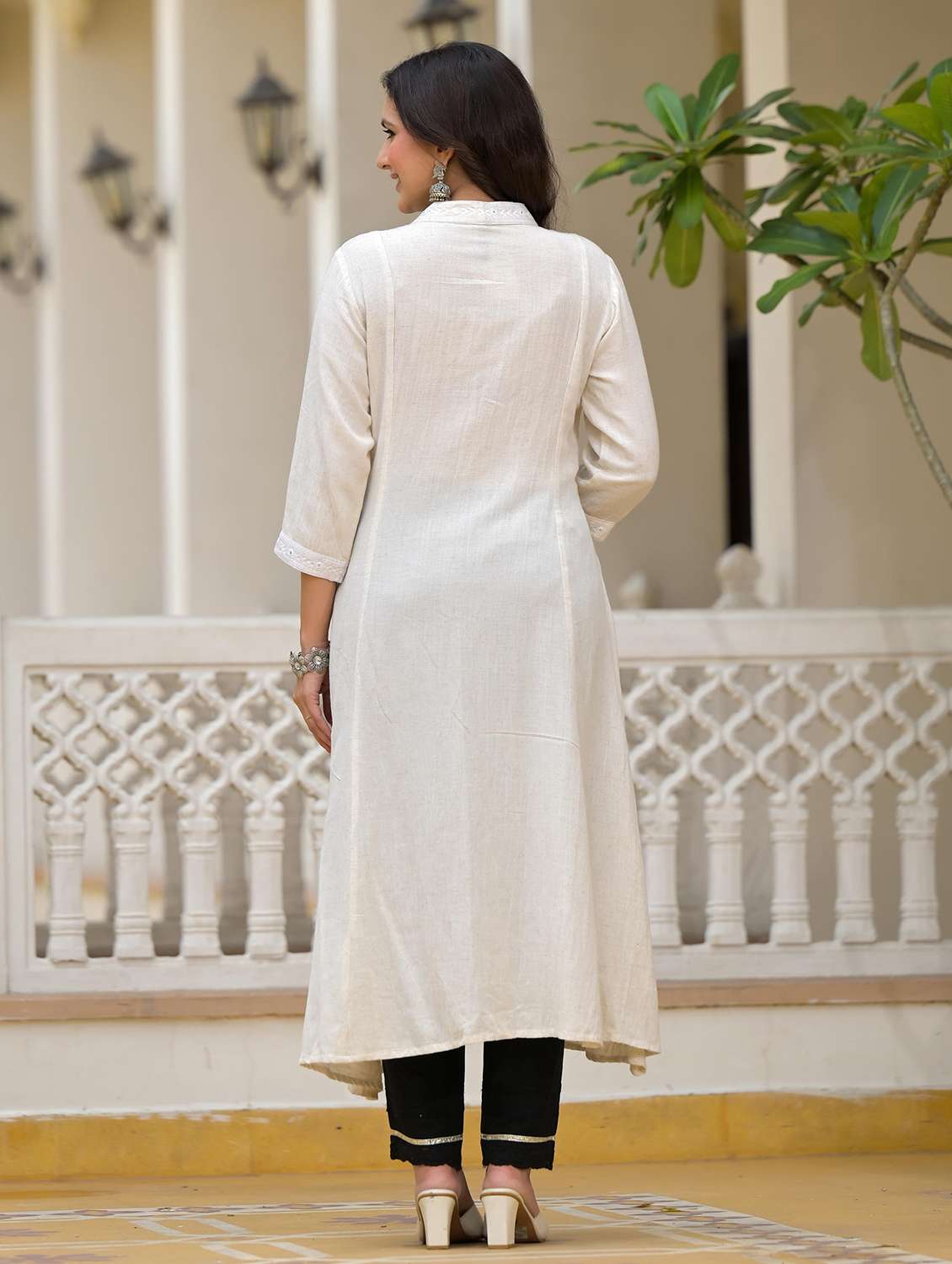 women embroidered three quarter sleeves a-line kurta - 21606781 - Standard Image - 3